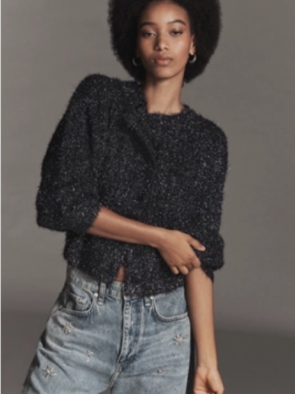 Anthropologie Boat Neck Tinsel Cardigan Sweater - Navy - sz Medium - NWT - Picture 2 of 16